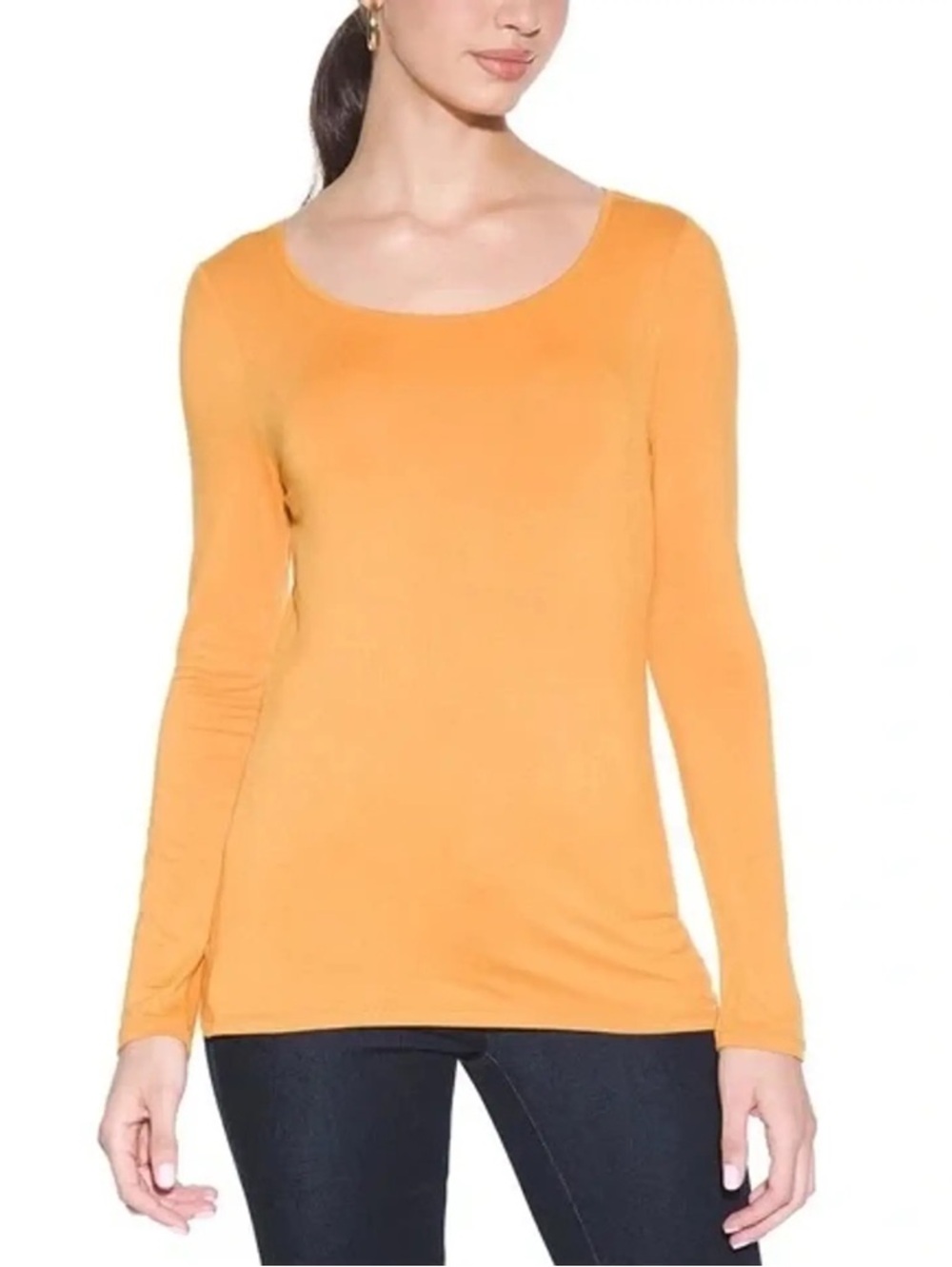 NWT💕WHBM Long Sleeve Wide Scoop Neck Tee Shirt Top in Aura | Sz S